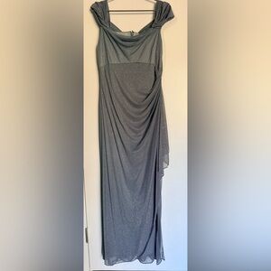 Alex Evening Wear Silver Evening Gown